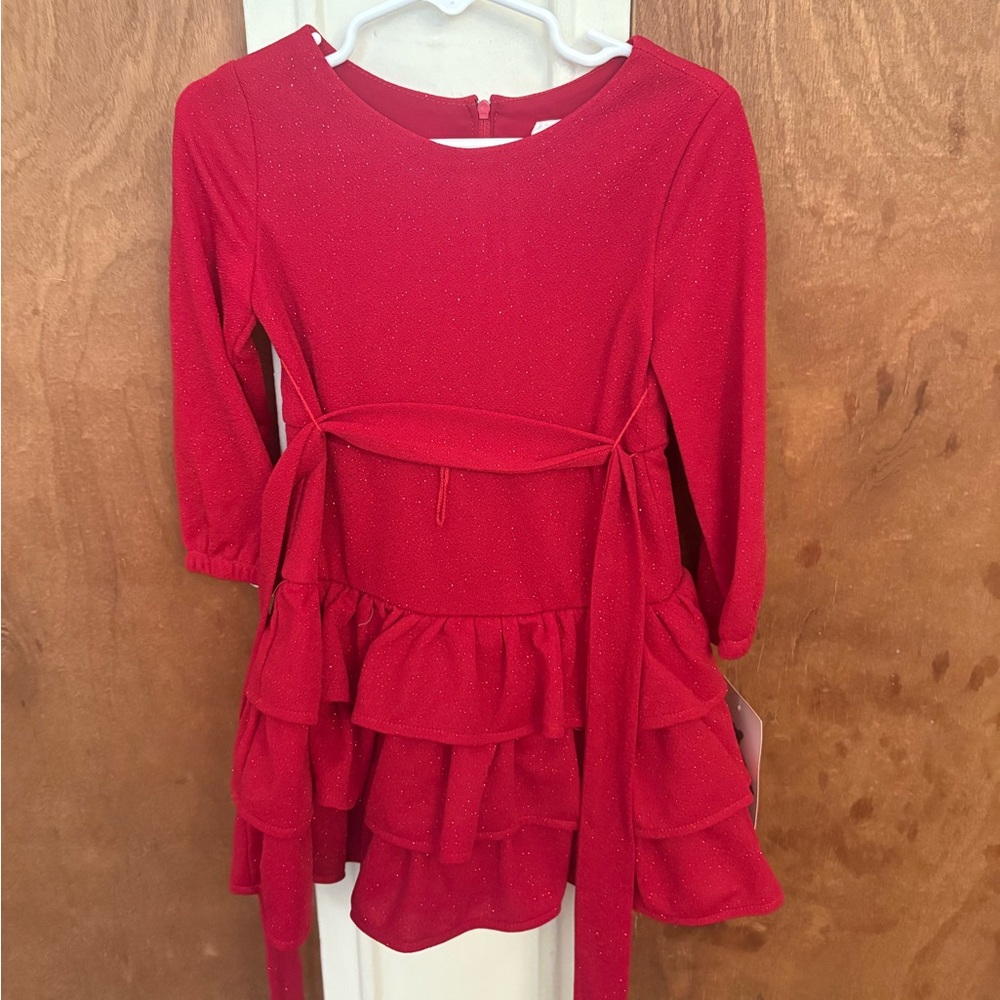 Elegant Red shimmer Kids Dress with Ruffle Details NWT size 3T